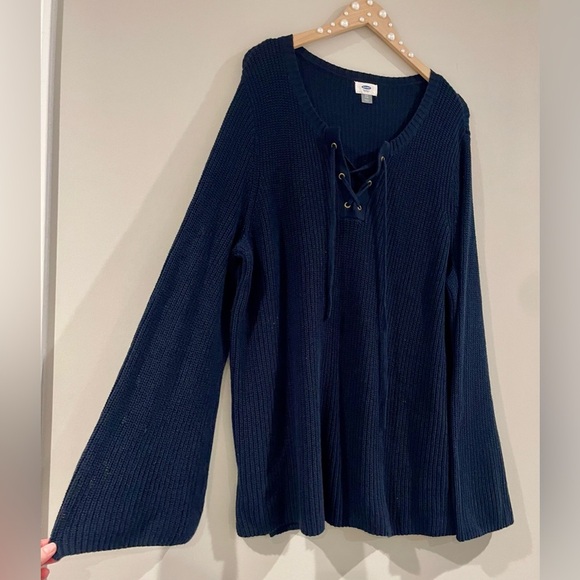 Old Navy Plus Size Lace-Up Bell Sleeve Sweater - In the Navy, XXL, Cozy Winter - Picture 4 of 11